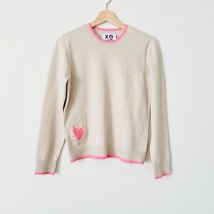 Kerri Rosenthal MEDIUM tan beige heart embroidered sweater
